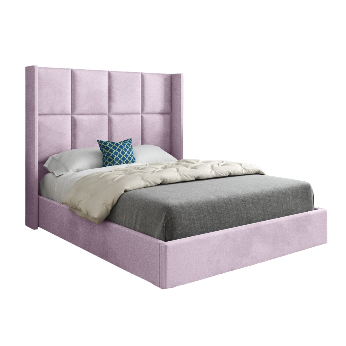 Makis Straight Winged Upholstered Soft Velvet Designer Bed Frame