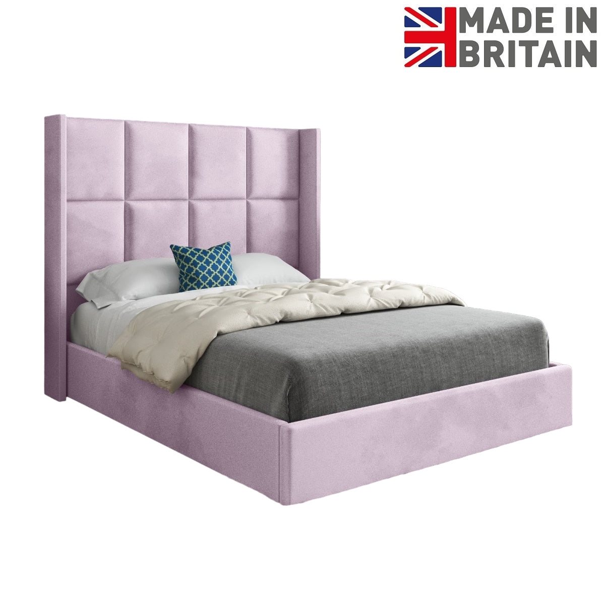 Makis Straight Winged Upholstered Soft Velvet Designer Bed Frame