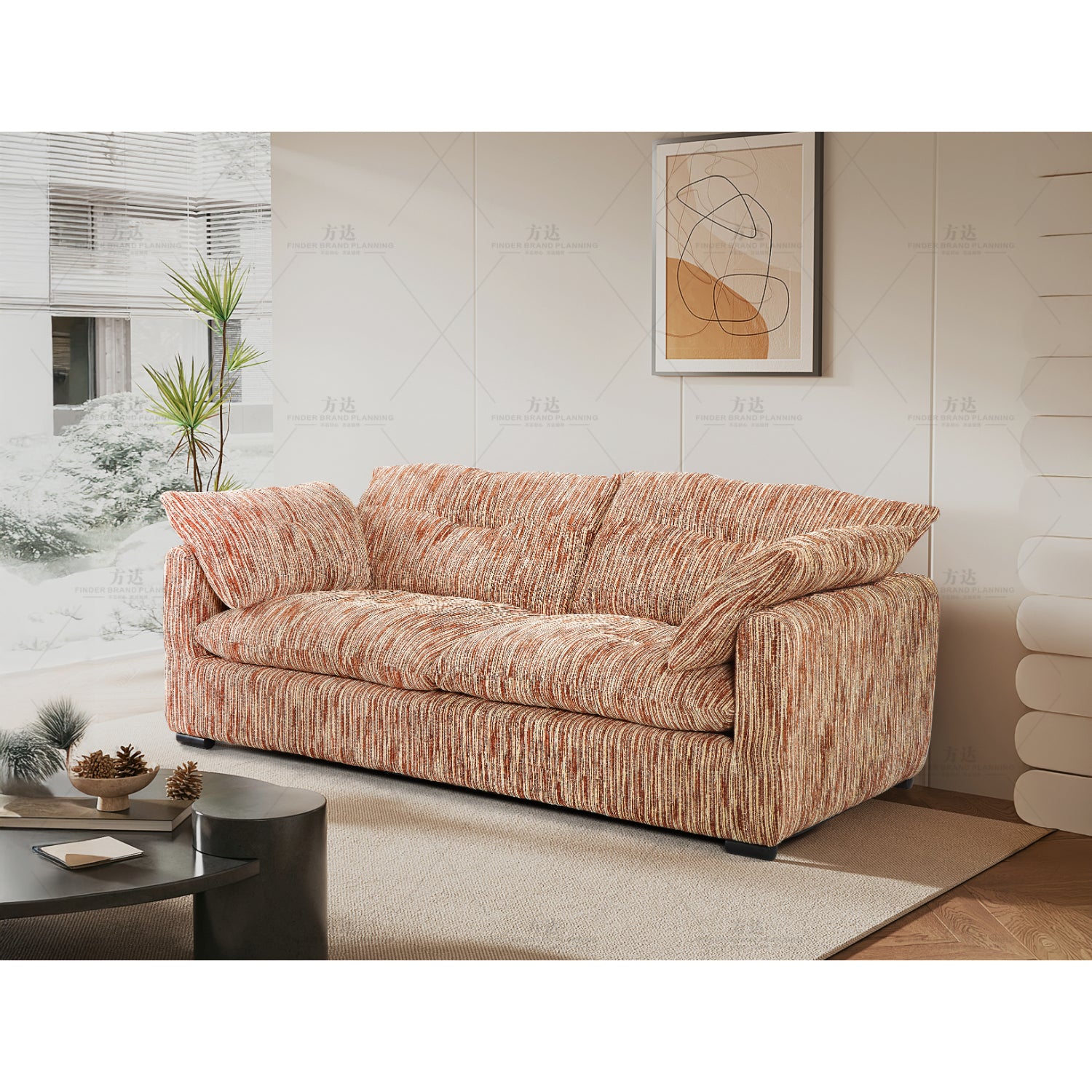 Quetta Sofa 3 Seater In Rust/Beige