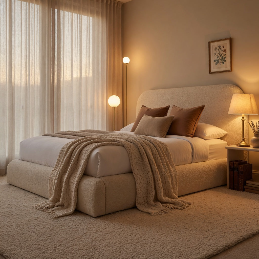 Curve Boucle Upholstered Premium Platform Bed Frame