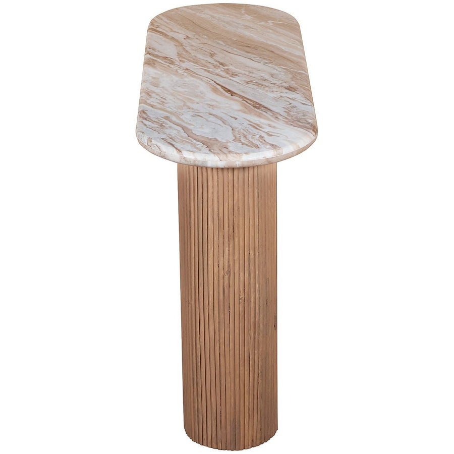 Veinora Pale Taupe Marble Top Console Table with Fluted Wood Legs - image 5