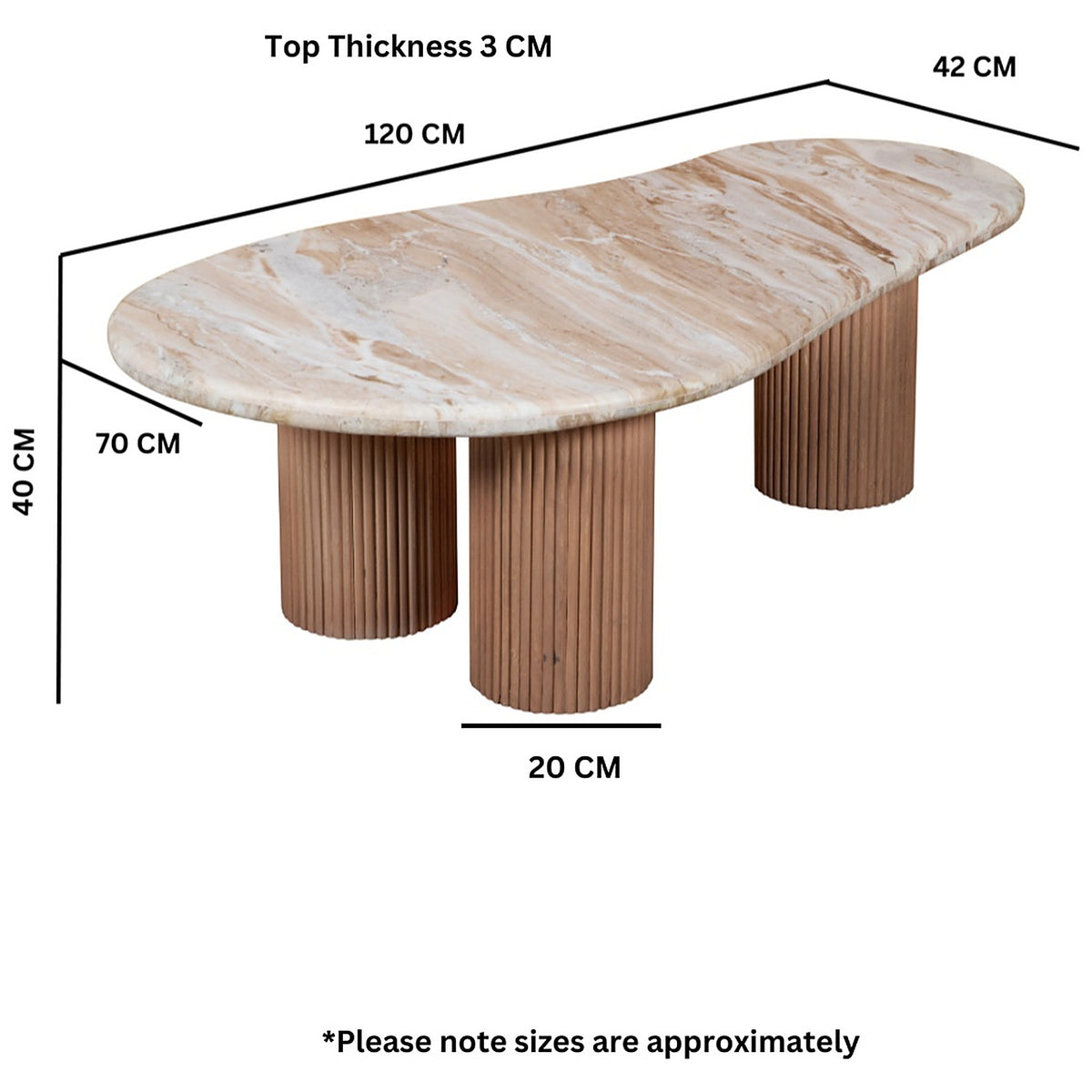 Veinora Pale Taupe Marble Top Coffee Table with Fluted Wood Legs - image 7