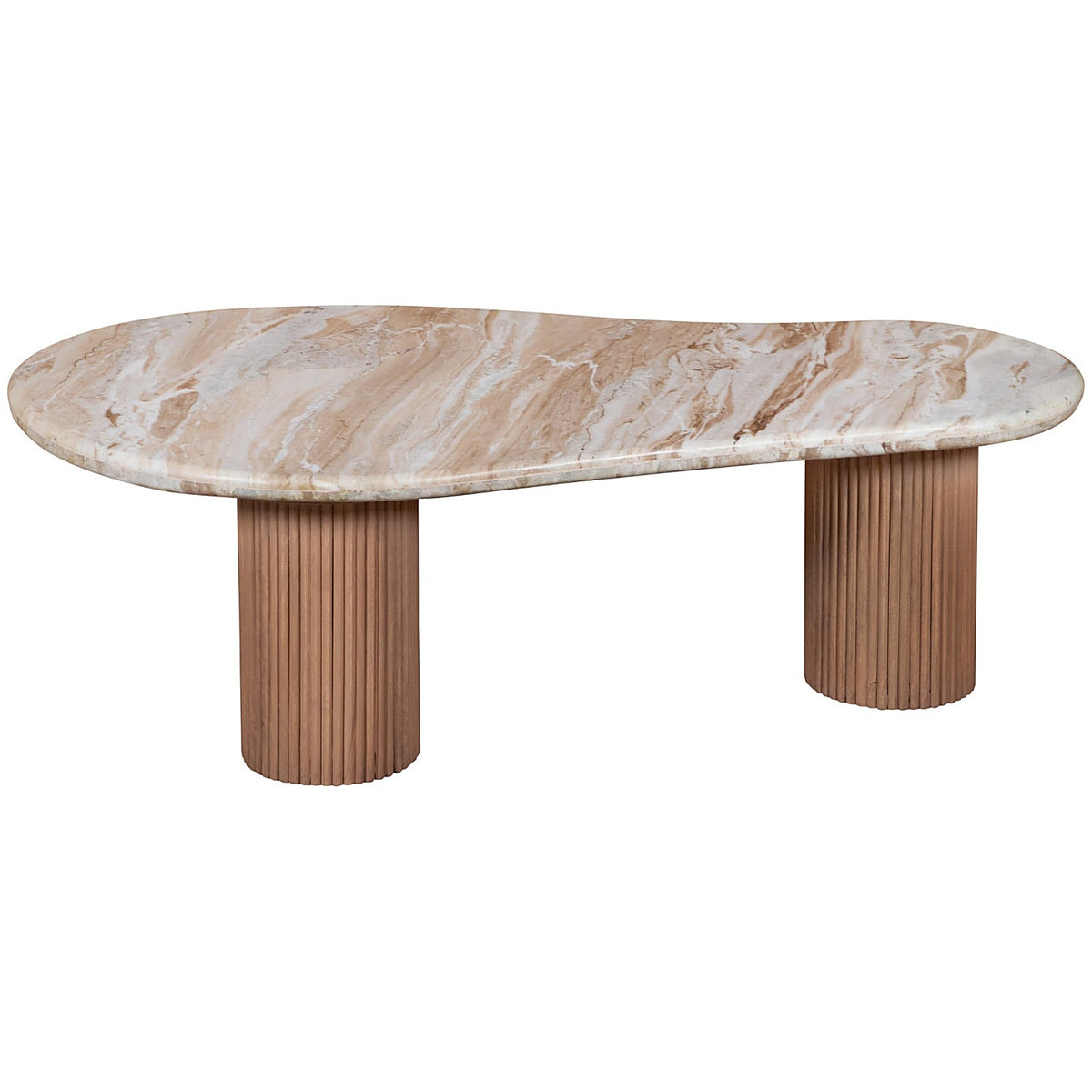 Veinora Pale Taupe Marble Top Coffee Table with Fluted Wood Legs - image 4
