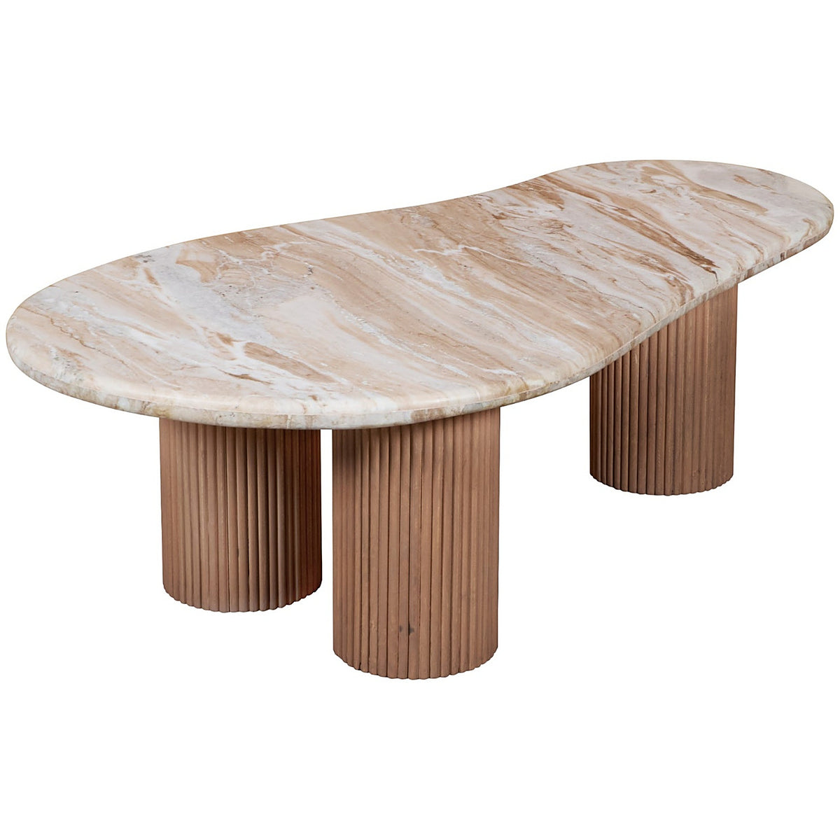 Veinora Pale Taupe Marble Top Coffee Table with Fluted Wood Legs - image 5