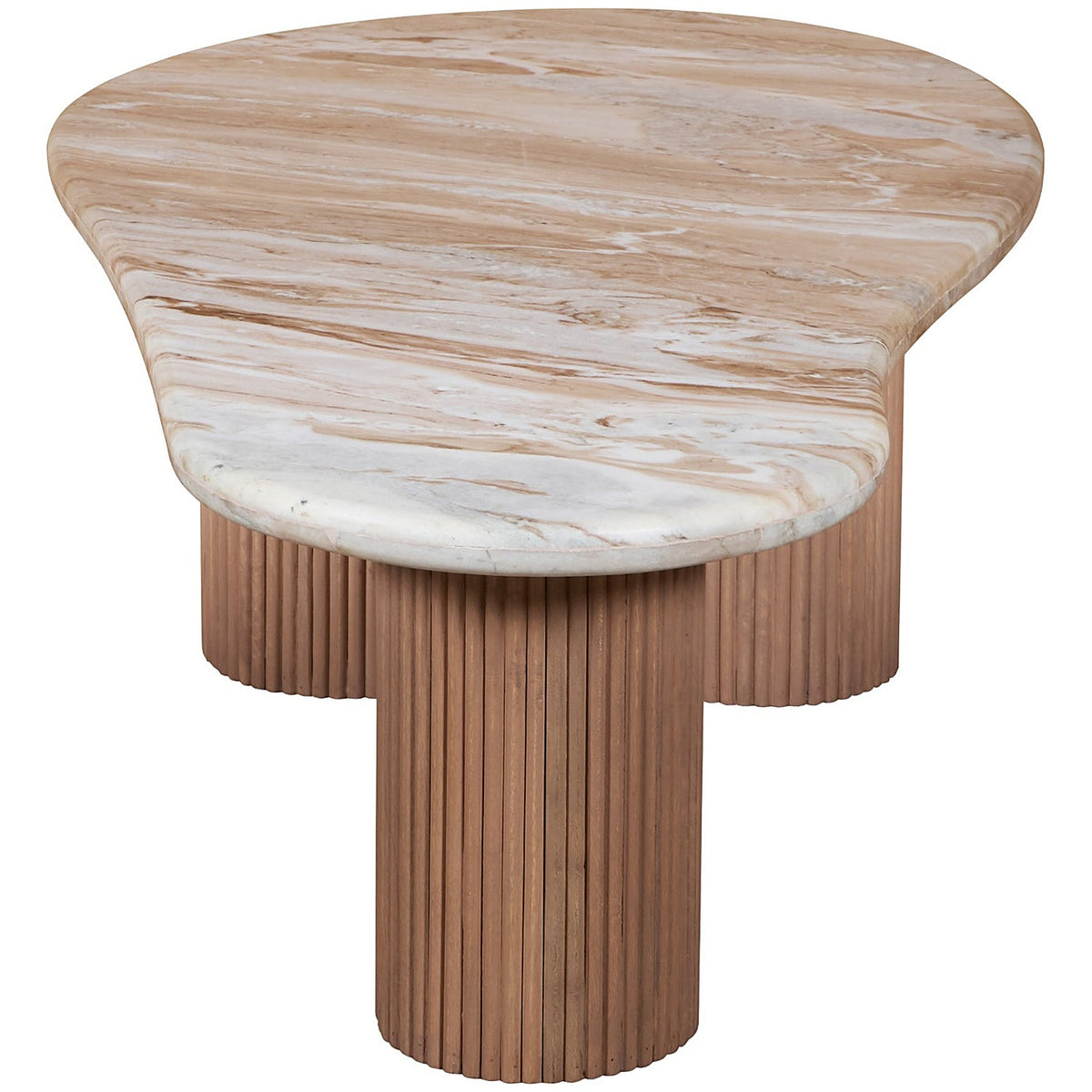 Veinora Pale Taupe Marble Top Coffee Table with Fluted Wood Legs - image 6