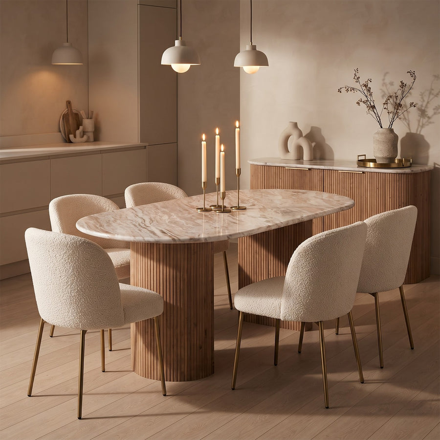 Veinora Pale Taupe Marble 6 to 8 Seater Dining Table with Fluted Pedestals - image 3