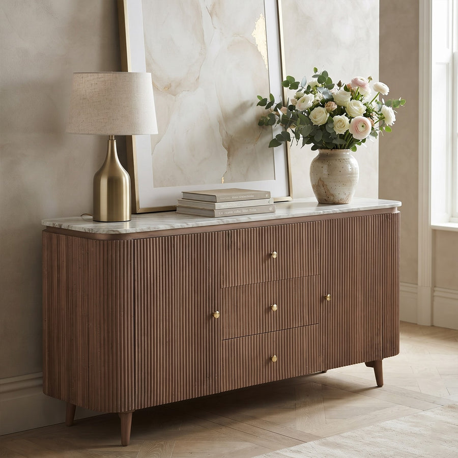 Veinora Pale Taupe Extra Large Marble Top 3 Drawer Sideboard - image 2
