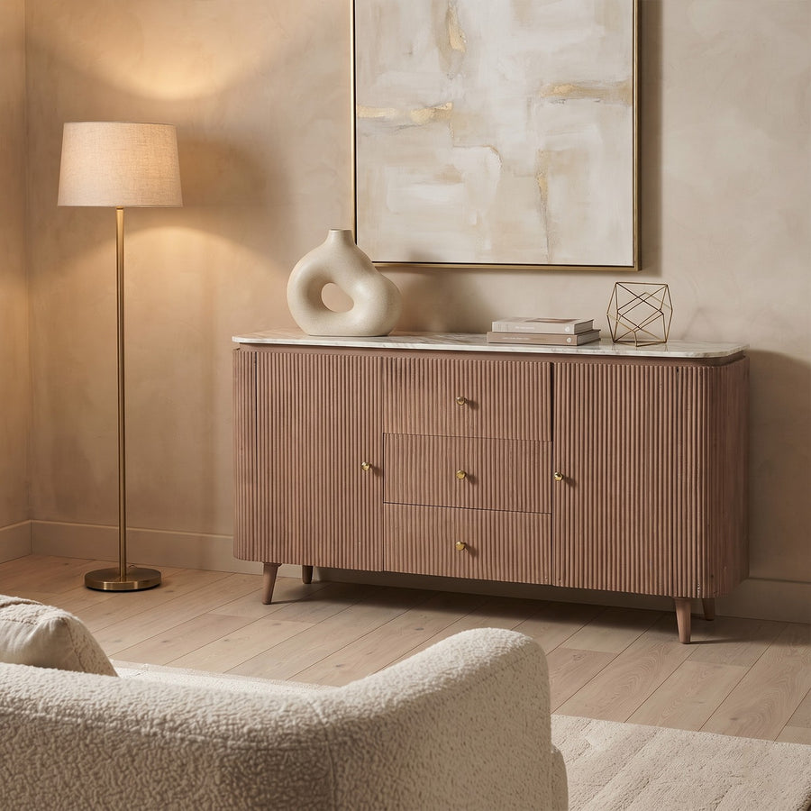 Veinora Pale Taupe Extra Large Marble Top 3 Drawer Sideboard - image 3