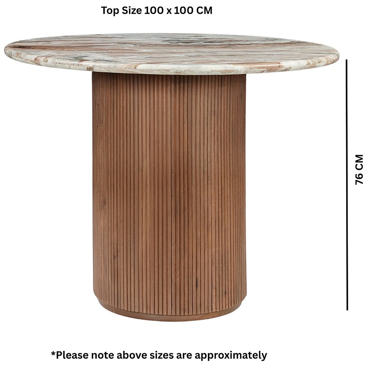 Veinora Pale Taupe Round Marble Dining Table with Fluted Pedestal - image 6