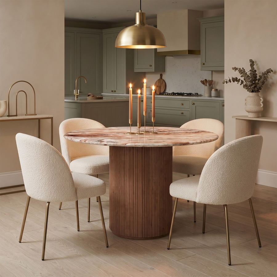 Veinora Pale Taupe Round Marble Dining Table with Fluted Pedestal - image 3