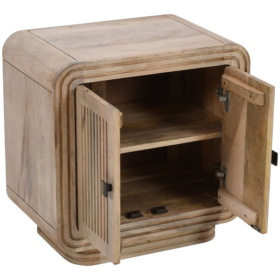 Carvora Natural Oak Carved Mango Wood Mini Sideboard