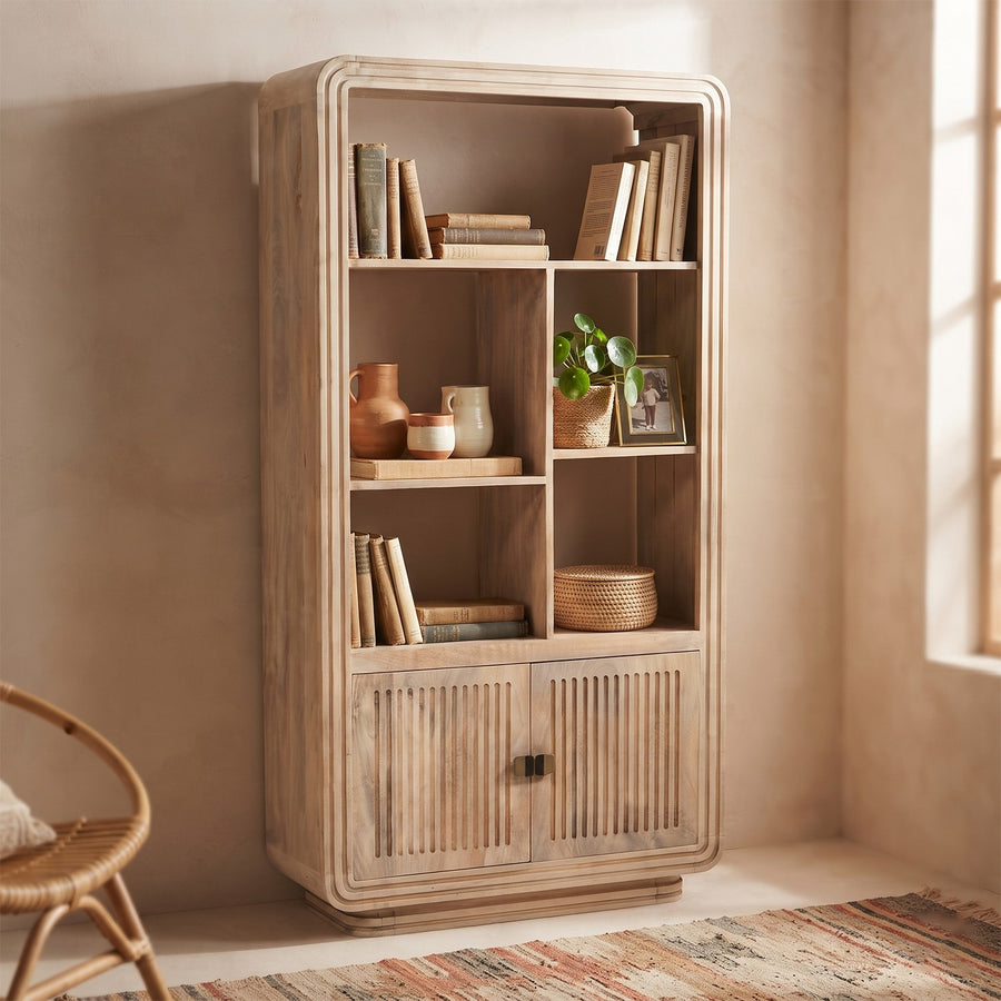 Carvora Natural Oak Carved Mango Wood Bookcase - image 2