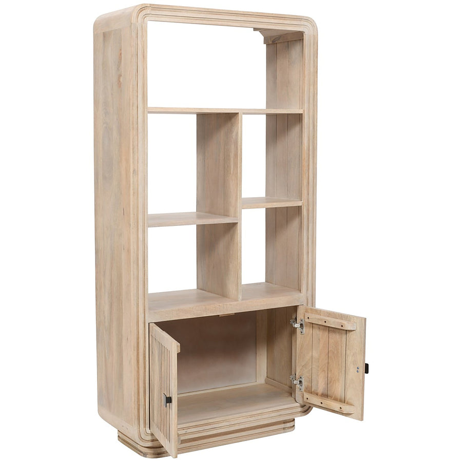 Carvora Natural Oak Carved Mango Wood Bookcase