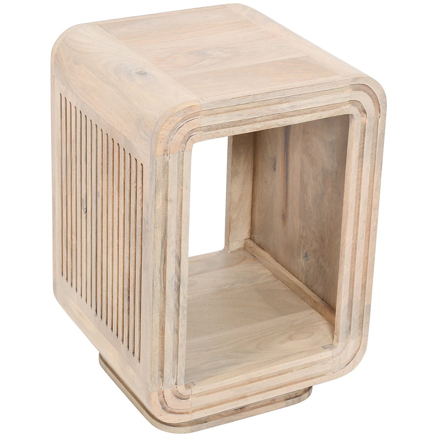 Carvora Natural Oak Carved Mango Wood Side Table