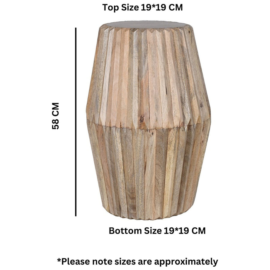Carvora Natural Oak Slim Carved Mango Wood Side Table and Plant Stand - image 5