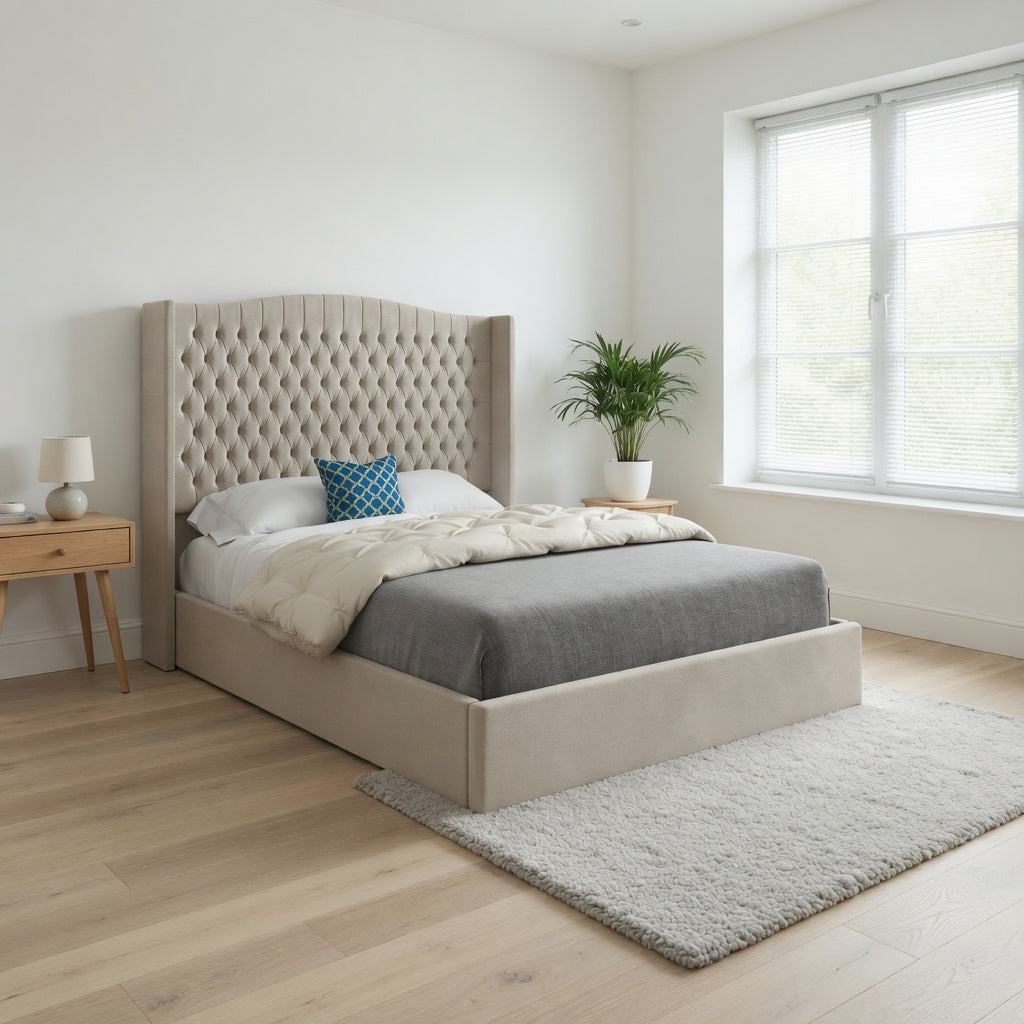 Snuggler Curved Top Winged Upholstered Soft Velvet Designer Bed Frame