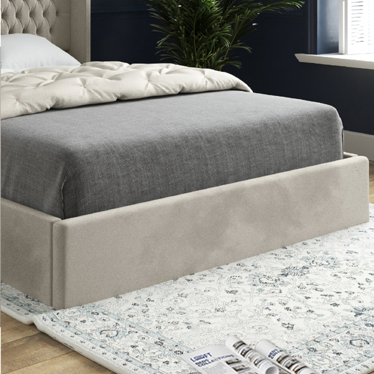 Snuggler Curved Top Winged Upholstered Soft Velvet Designer Bed Frame