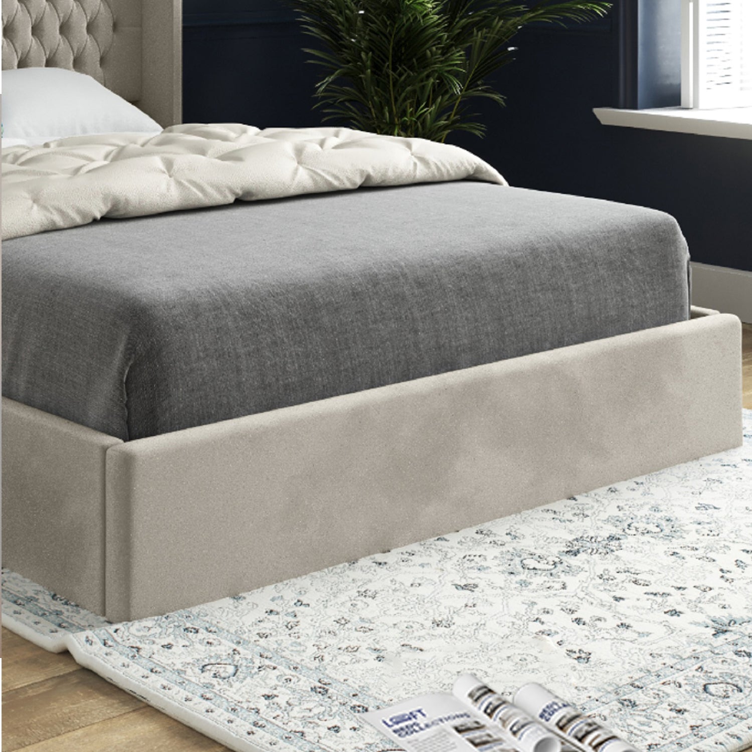 Snuggler Curved Top Winged Upholstered Soft Velvet Designer Bed Frame