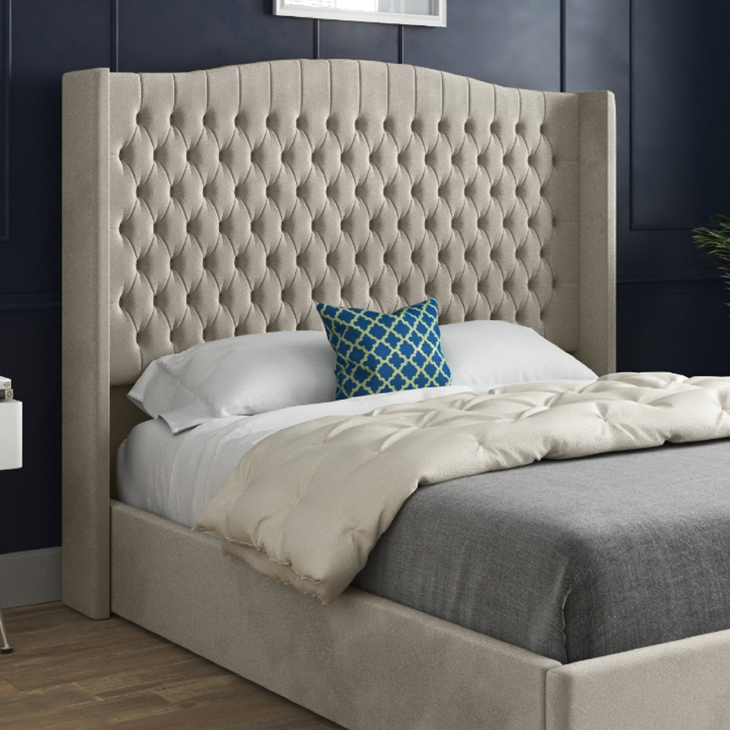 Snuggler Curved Top Winged Upholstered Soft Velvet Designer Bed Frame