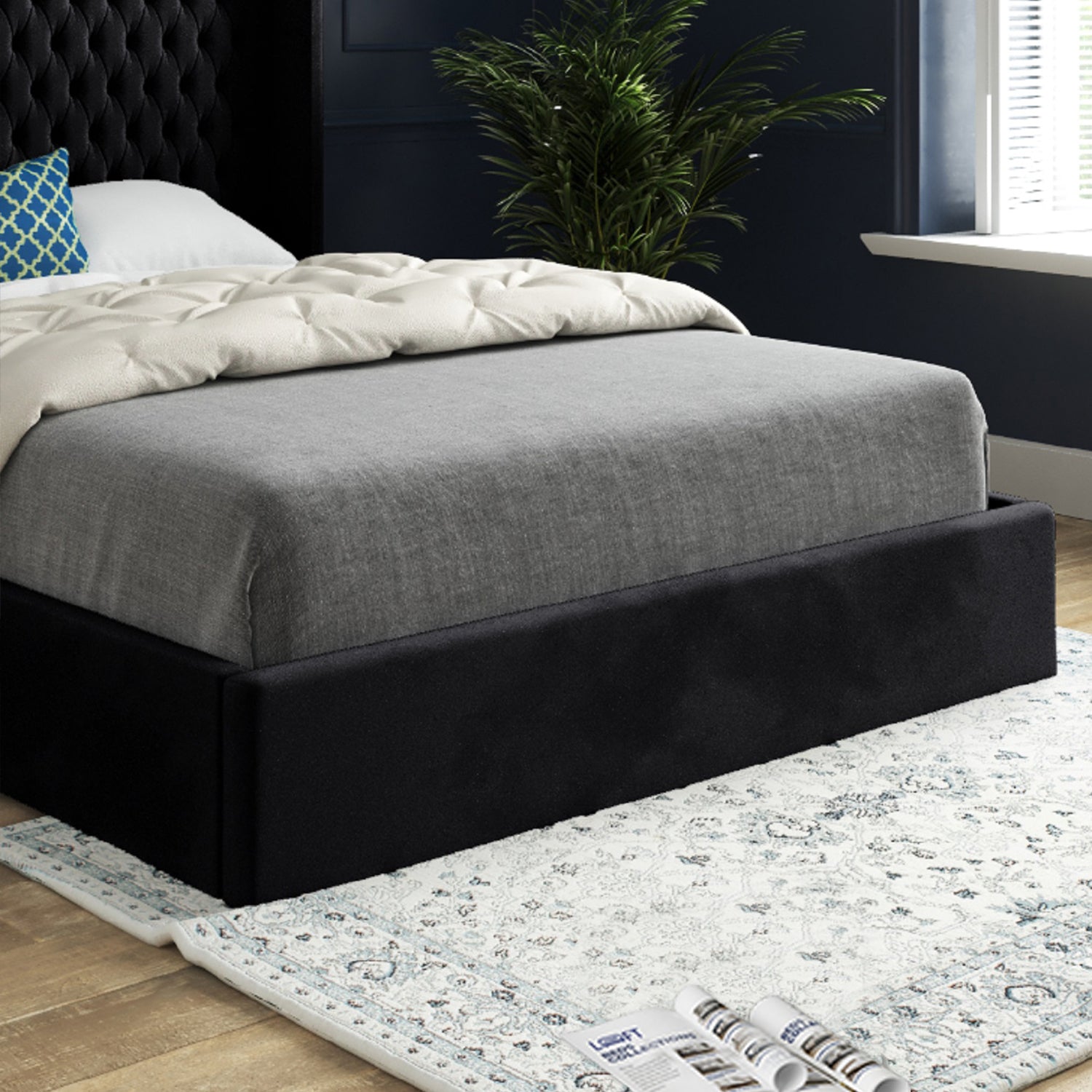 Snuggler Curved Top Winged Upholstered Soft Velvet Designer Bed Frame