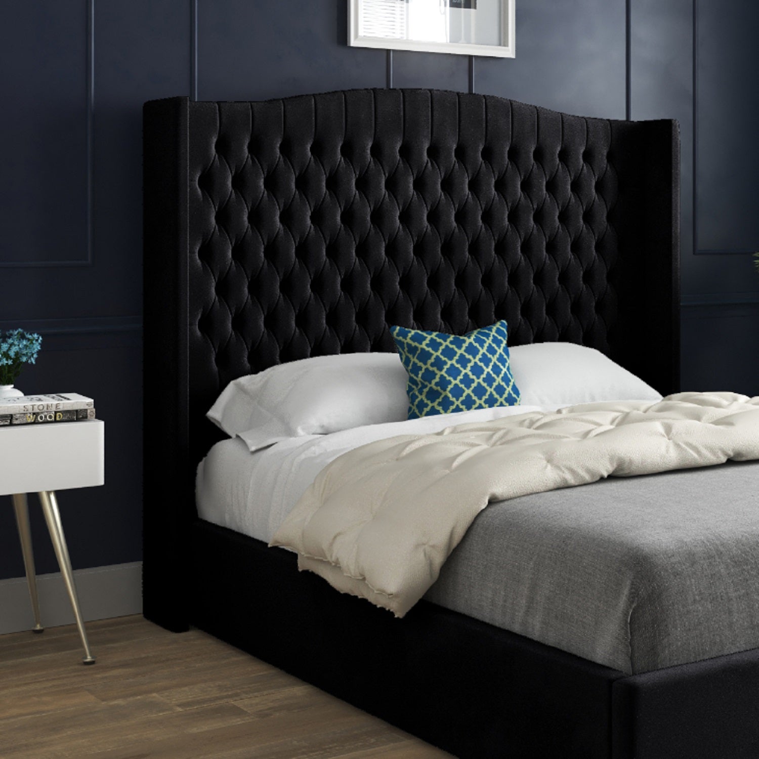 Snuggler Curved Top Winged Upholstered Soft Velvet Designer Bed Frame