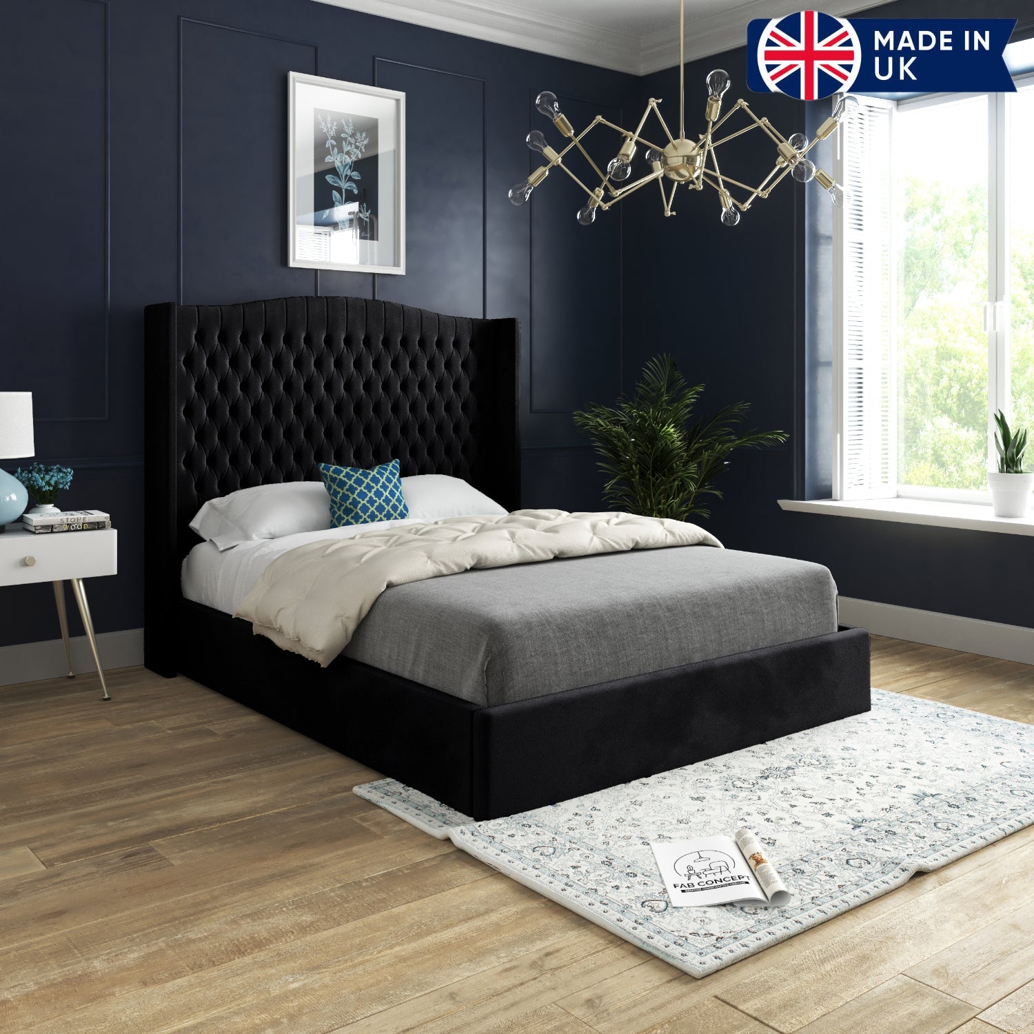 Rana Curved Top Winged Upholstered Soft Velvet Bed Frame