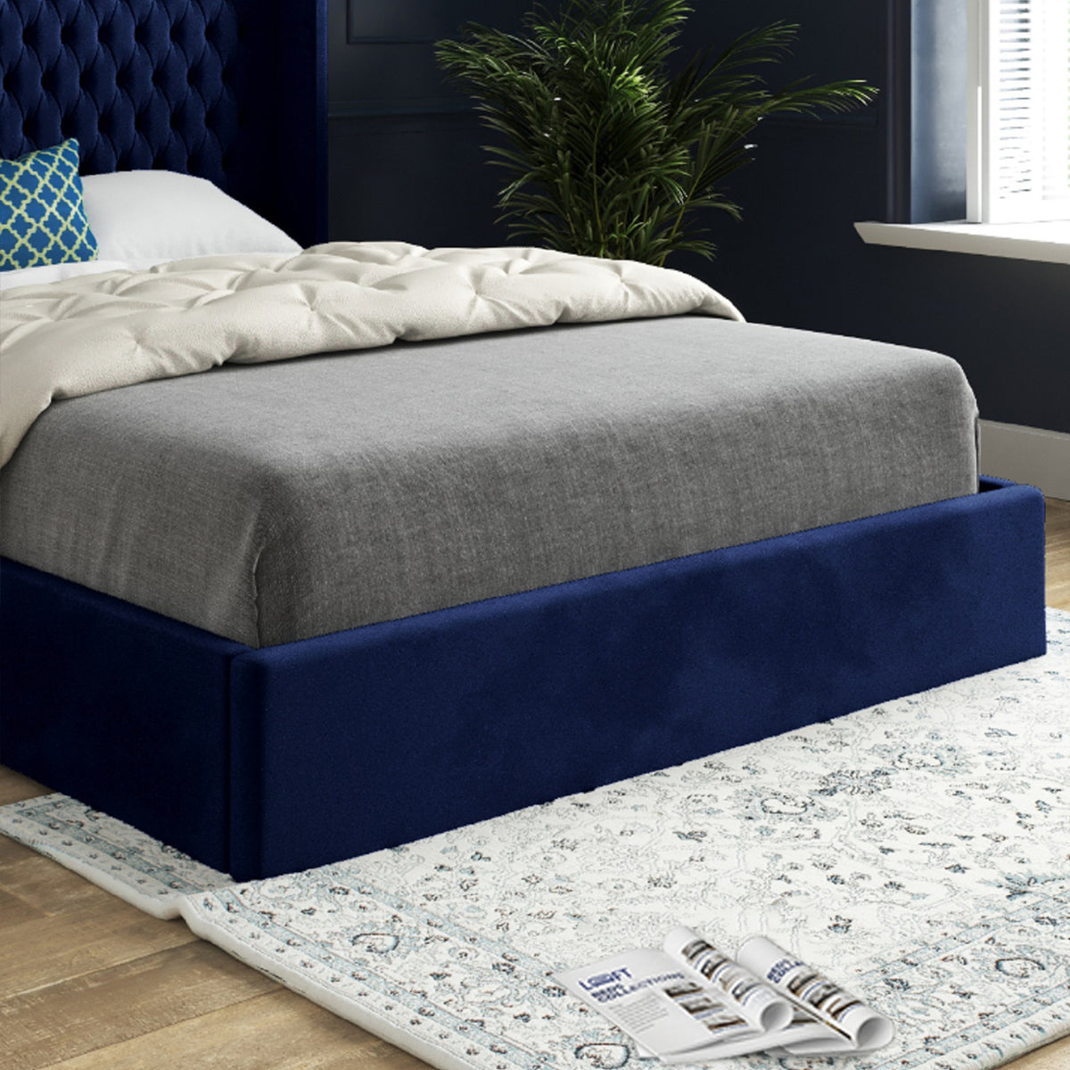 Snuggler Curved Top Winged Upholstered Soft Velvet Designer Bed Frame