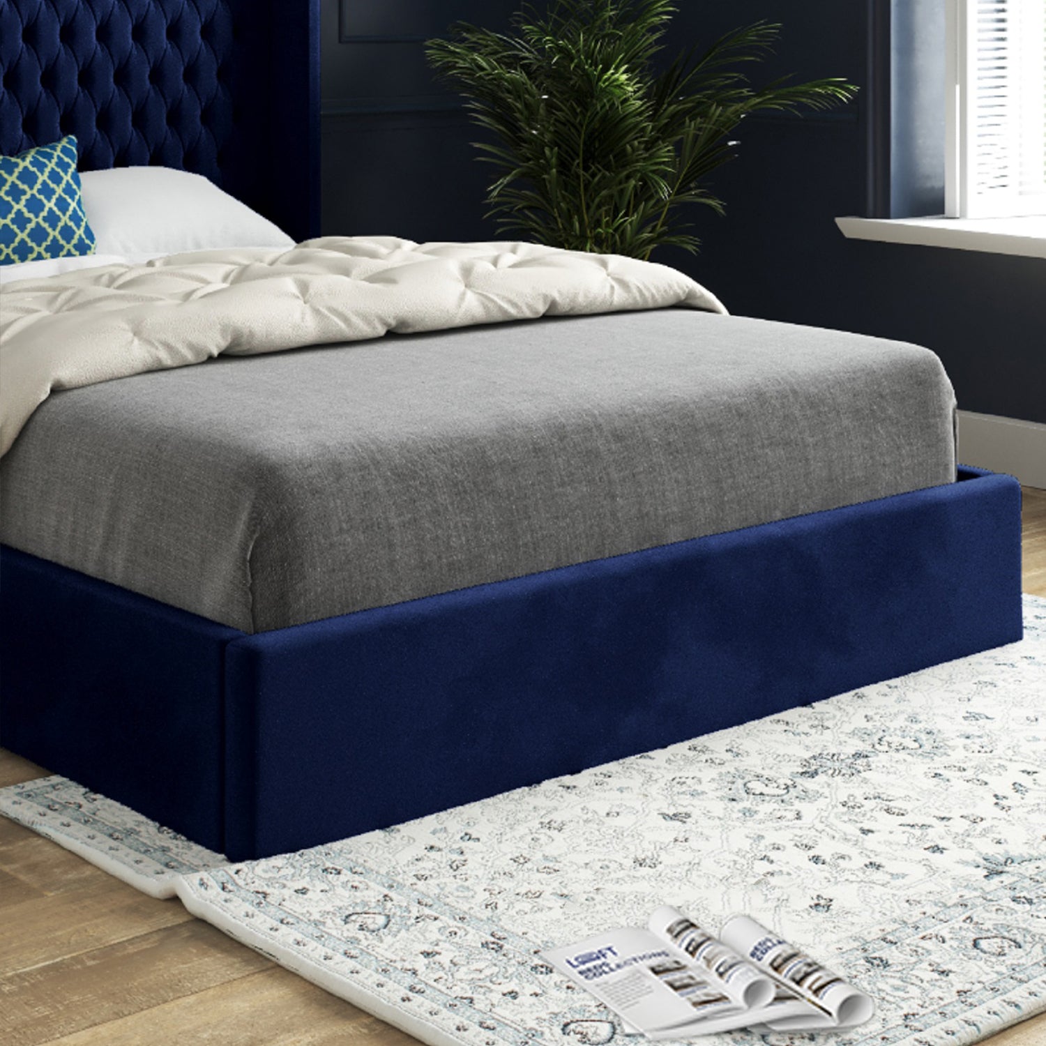 Snuggler Curved Top Winged Upholstered Soft Velvet Designer Bed Frame