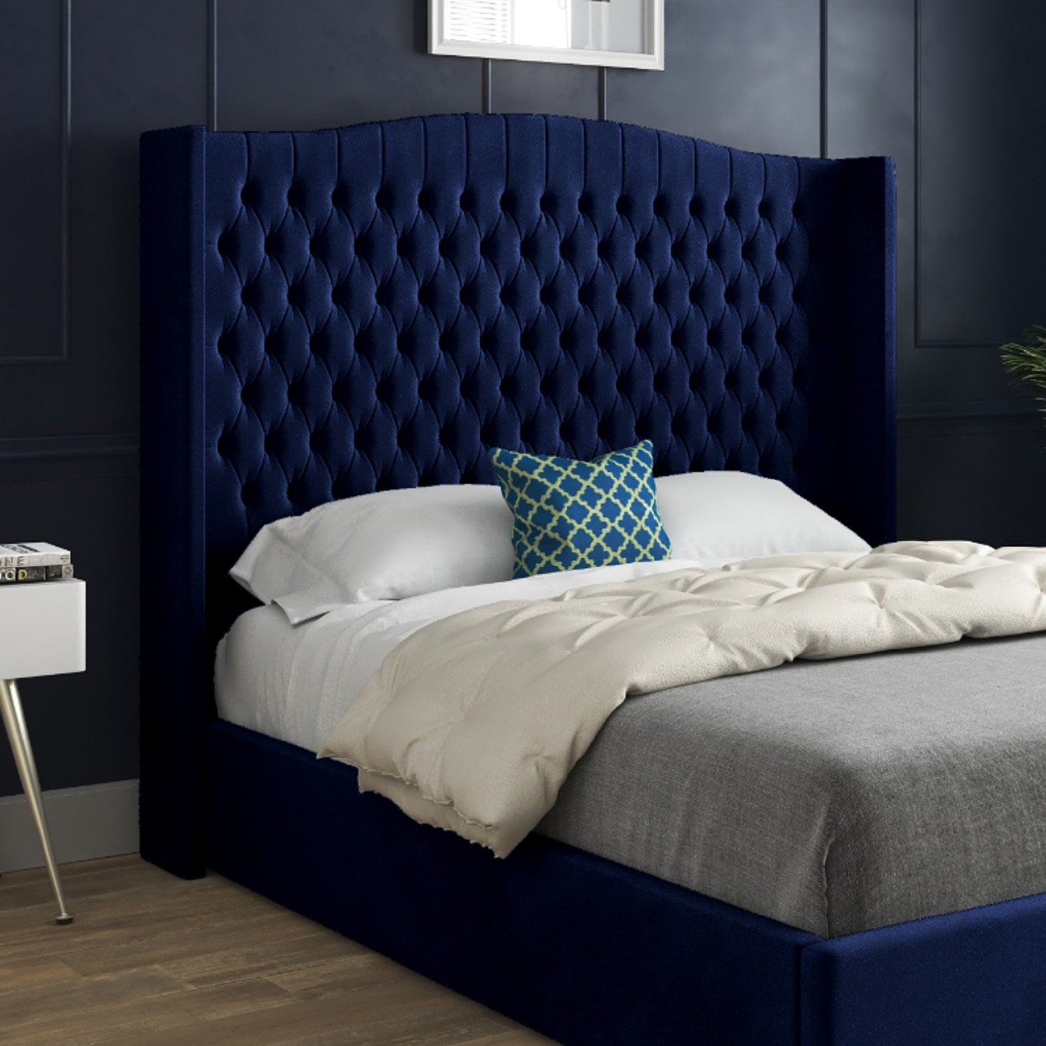 Snuggler Curved Top Winged Upholstered Soft Velvet Designer Bed Frame
