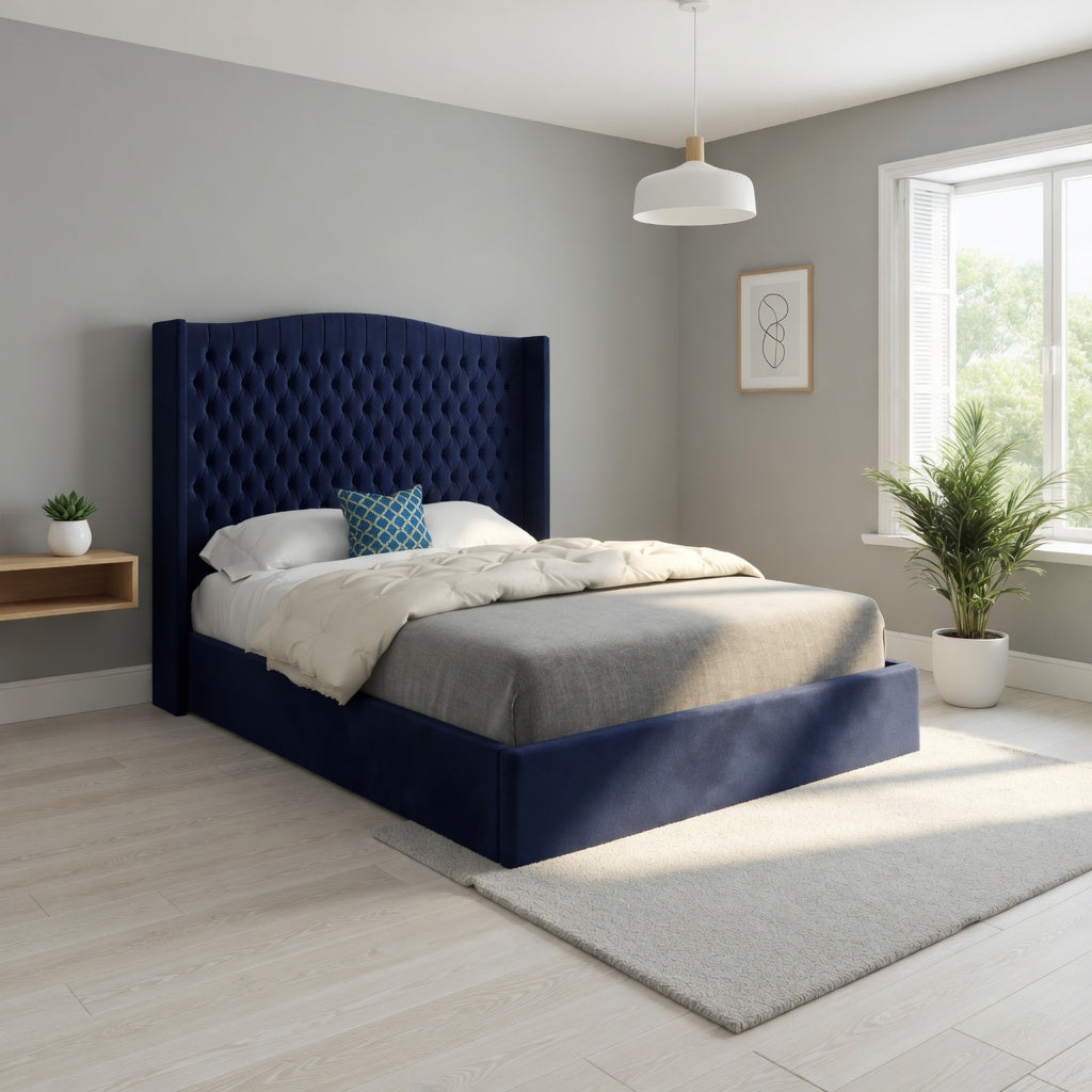 Snuggler Curved Top Winged Upholstered Soft Velvet Designer Bed Frame