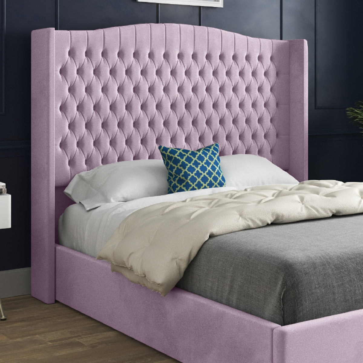 Snuggler Curved Top Winged Upholstered Soft Velvet Designer Bed Frame