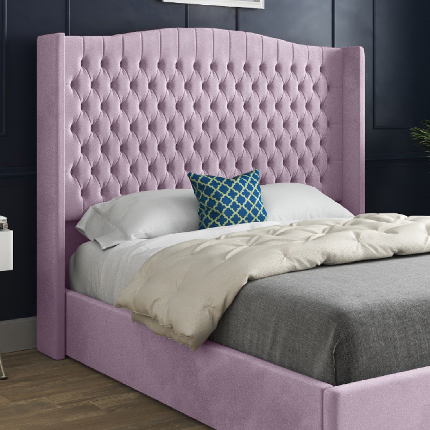 Snuggler Curved Top Winged Upholstered Soft Velvet Designer Bed Frame