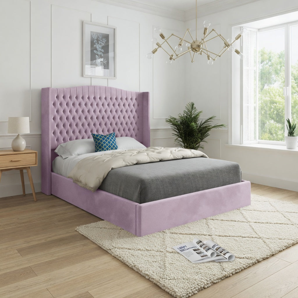 Snuggler Curved Top Winged Upholstered Soft Velvet Designer Bed Frame