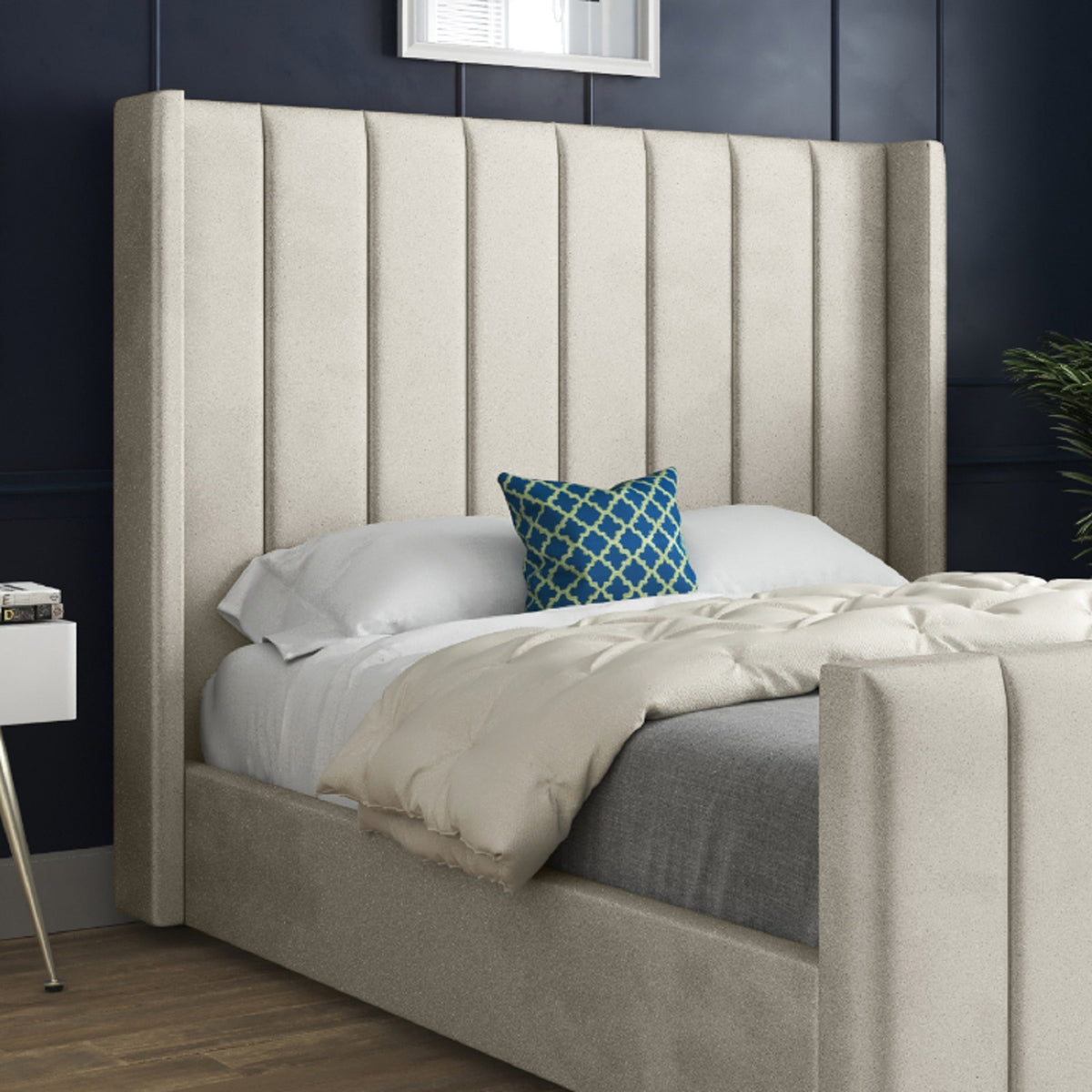 Maryland Straight Winged Upholstered Soft Velvet Designer Bed Frame
