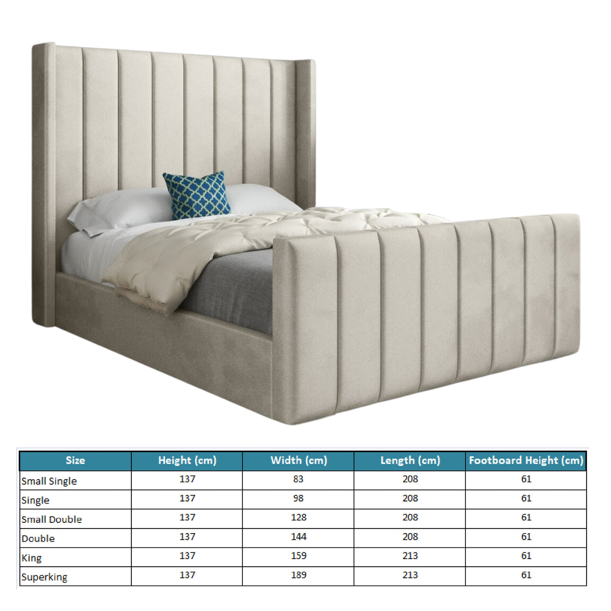 Maryland Straight Winged Upholstered Soft Velvet Designer Bed Frame
