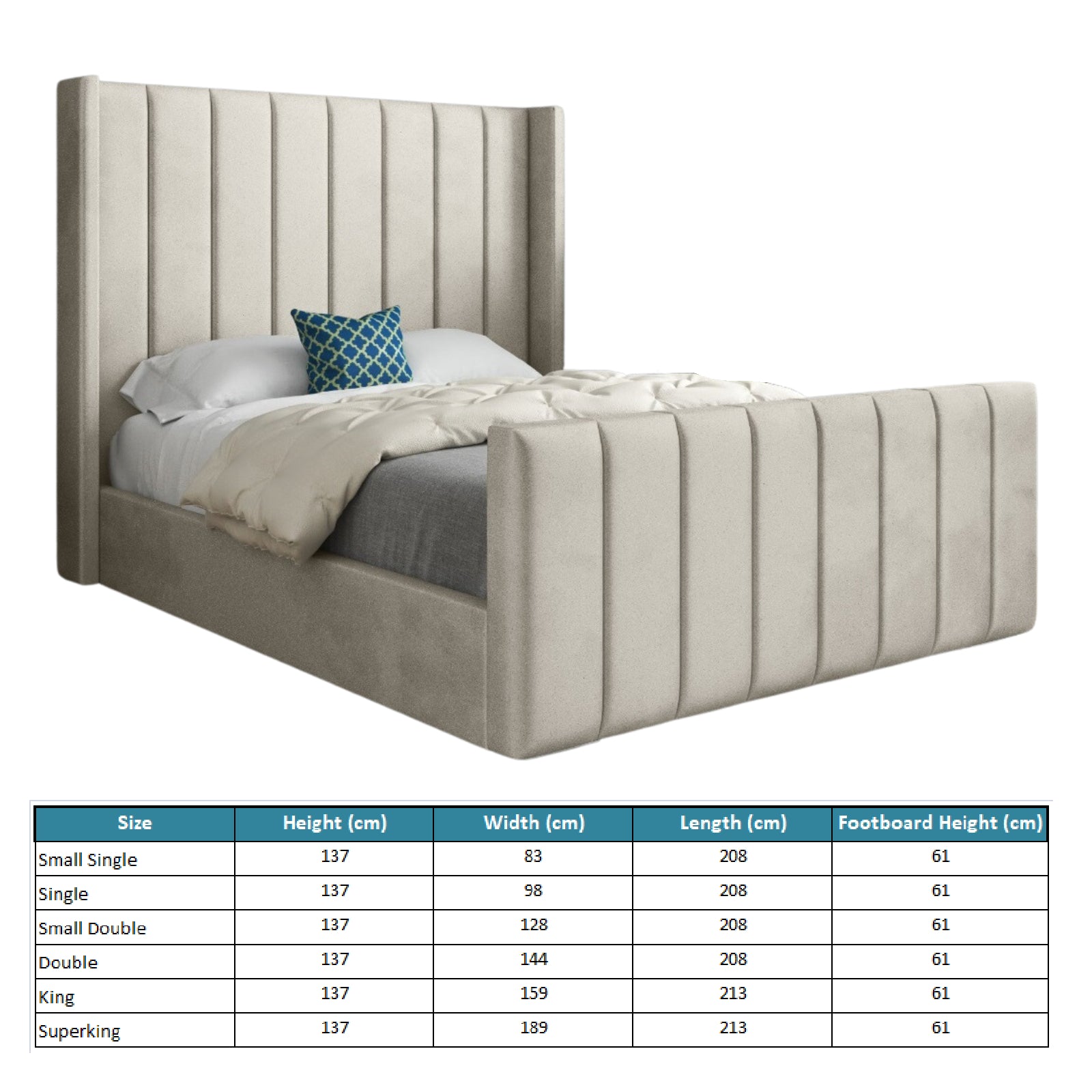 Maryland Straight Winged Upholstered Soft Velvet Designer Bed Frame