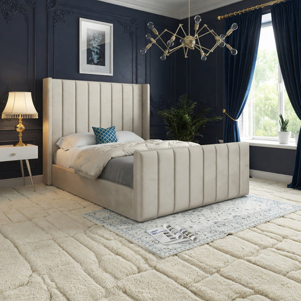 Maryland Straight Winged Upholstered Soft Velvet Designer Bed Frame