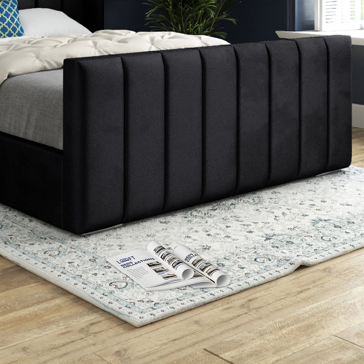 Maryland Straight Winged Upholstered Soft Velvet Designer Bed Frame