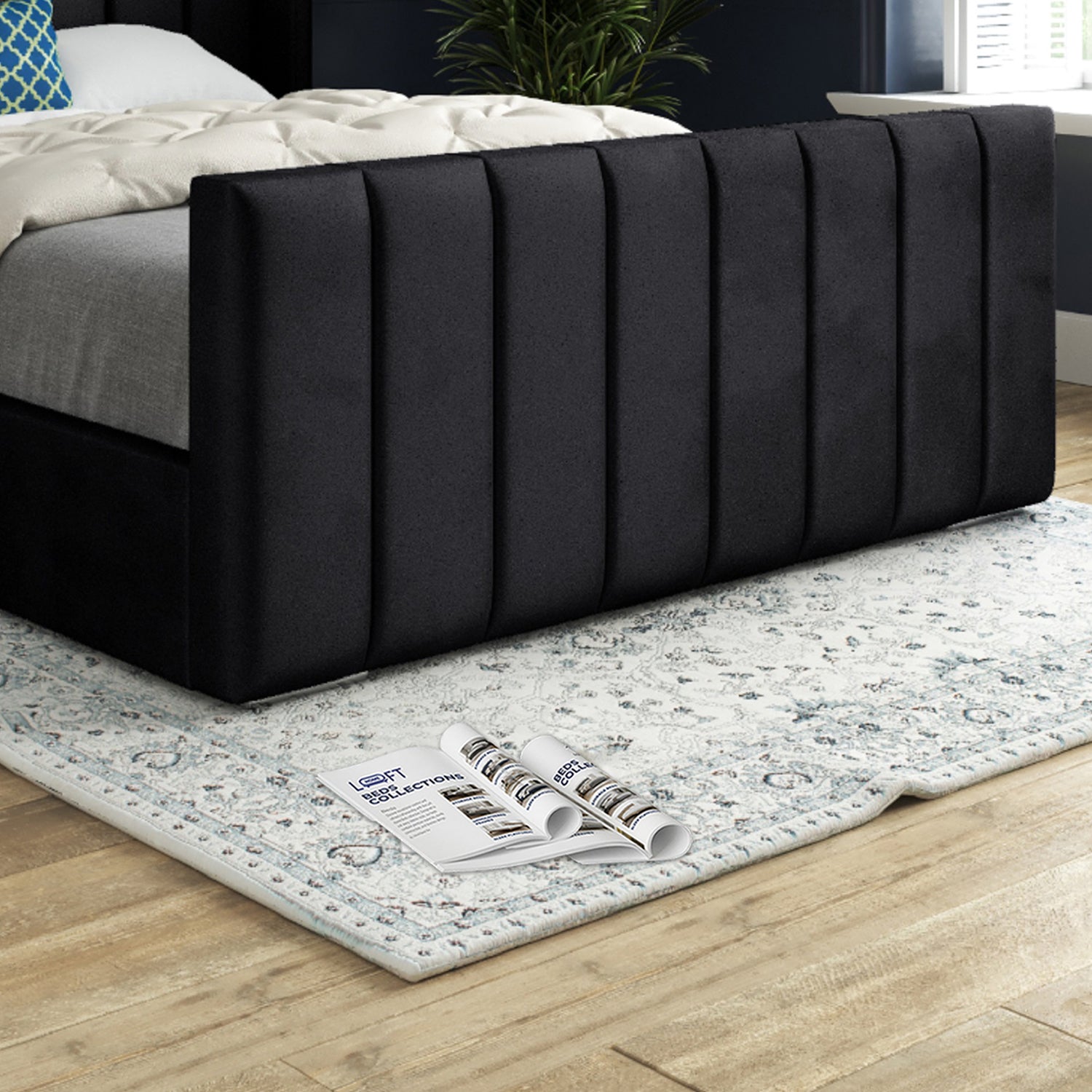 Maryland Straight Winged Upholstered Soft Velvet Designer Bed Frame