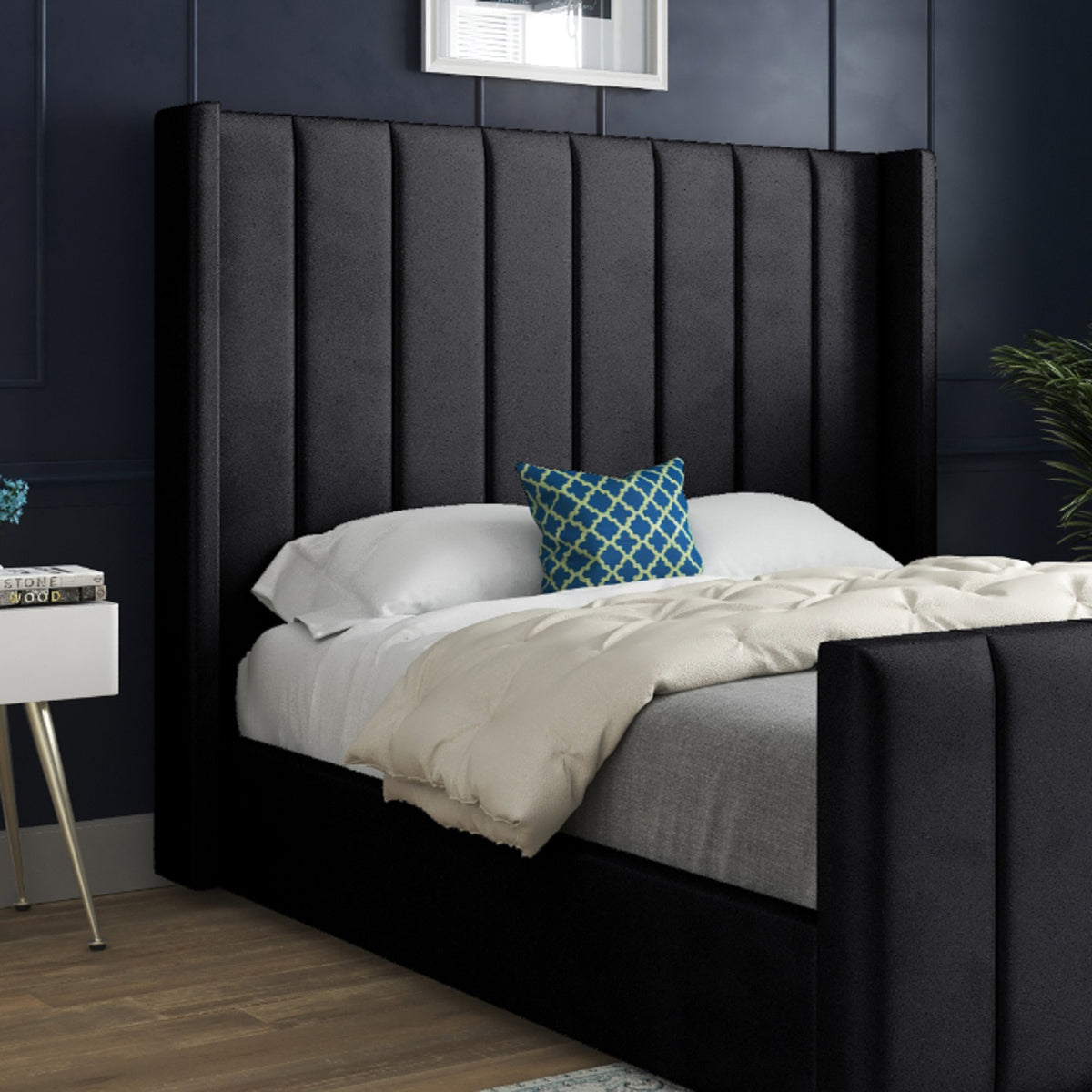 Maryland Straight Winged Upholstered Soft Velvet Designer Bed Frame