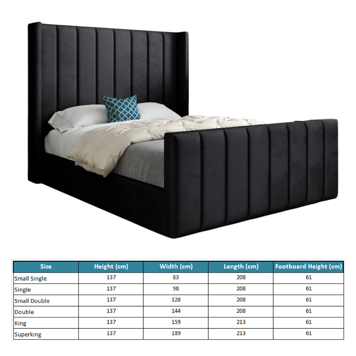 Maryland Straight Winged Upholstered Soft Velvet Designer Bed Frame