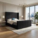 Maryland Straight Winged Upholstered Soft Velvet Designer Bed Frame
