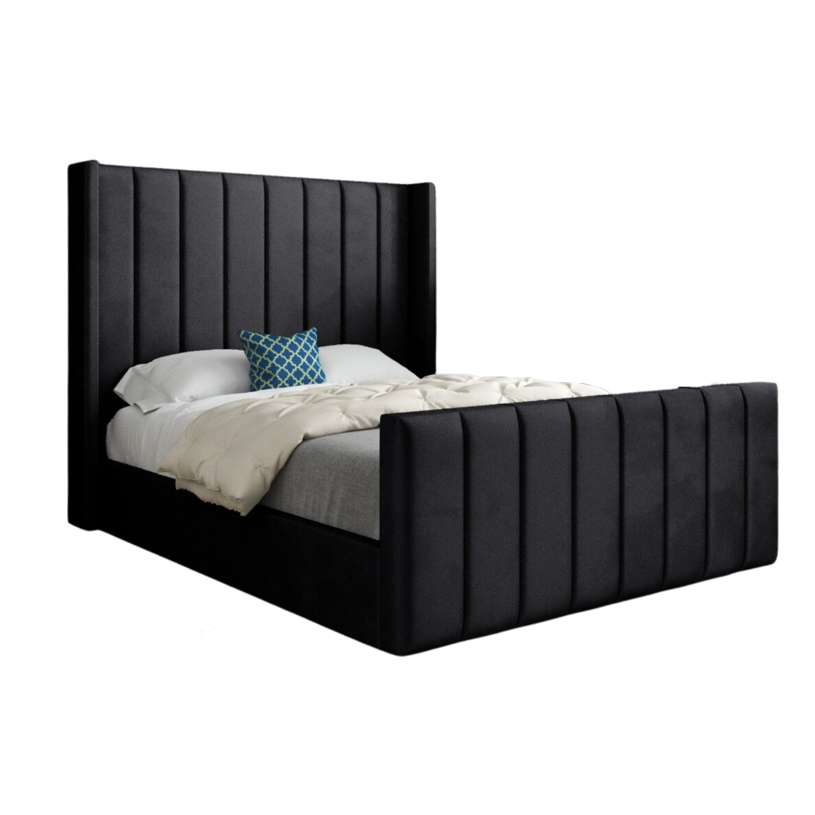 Maryland Straight Winged Upholstered Soft Velvet Designer Bed Frame