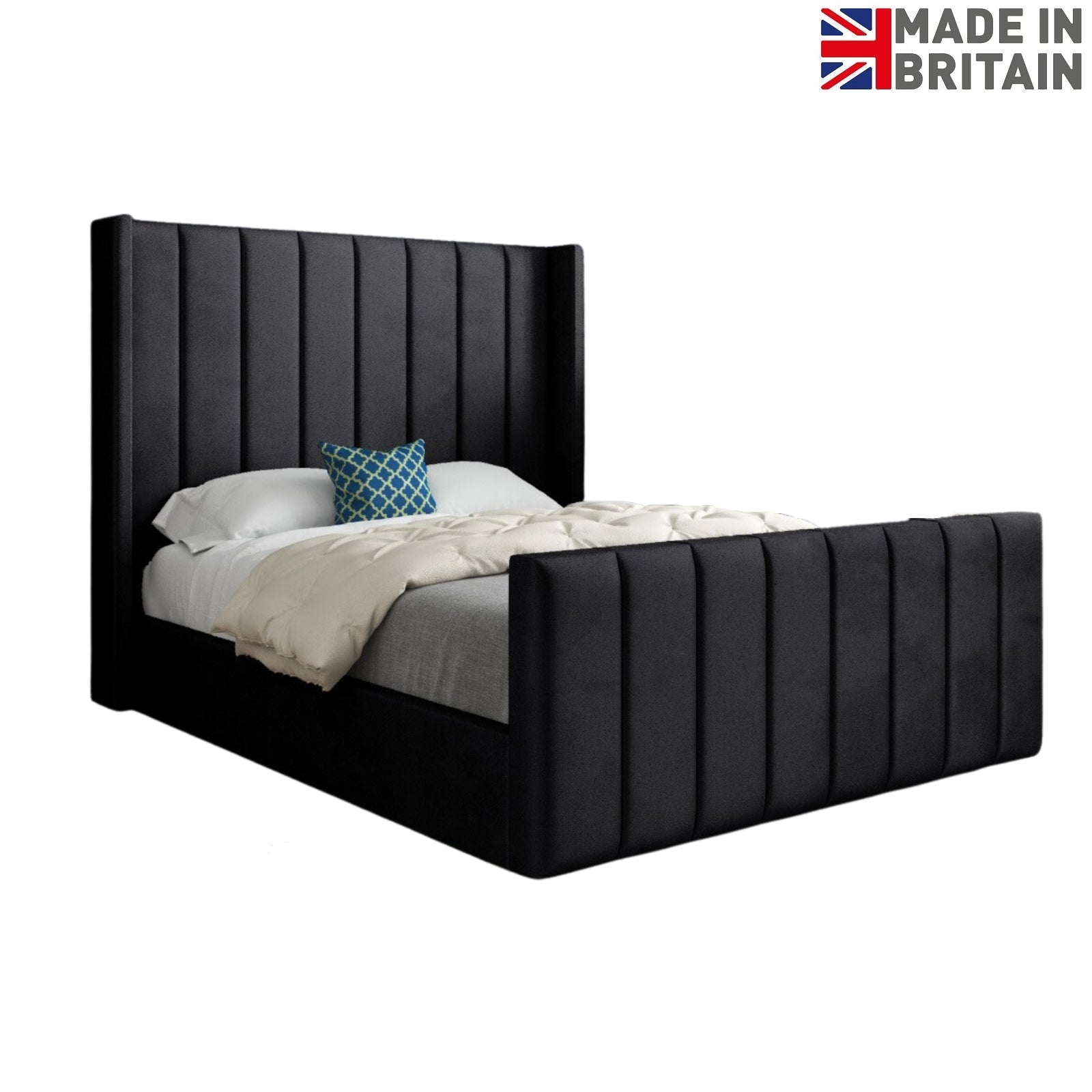 Maryland Straight Winged Upholstered Soft Velvet Designer Bed Frame