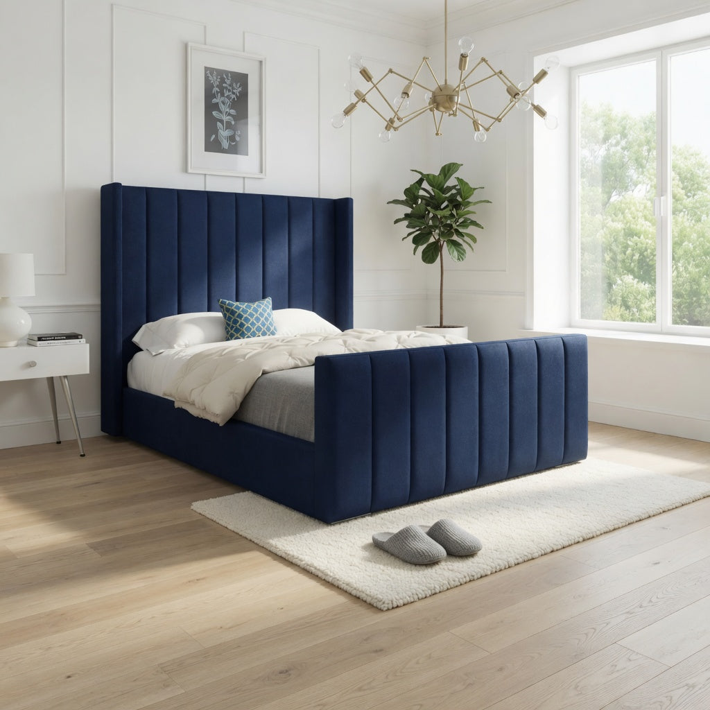 Maryland Straight Winged Upholstered Soft Velvet Designer Bed Frame