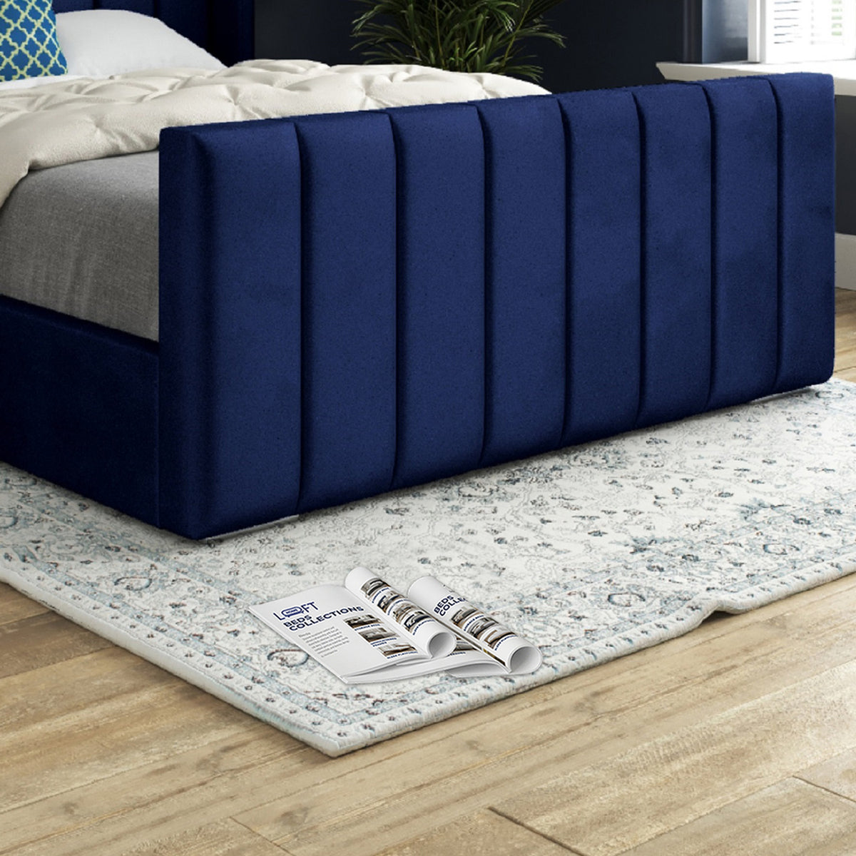 Maryland Straight Winged Upholstered Soft Velvet Designer Bed Frame