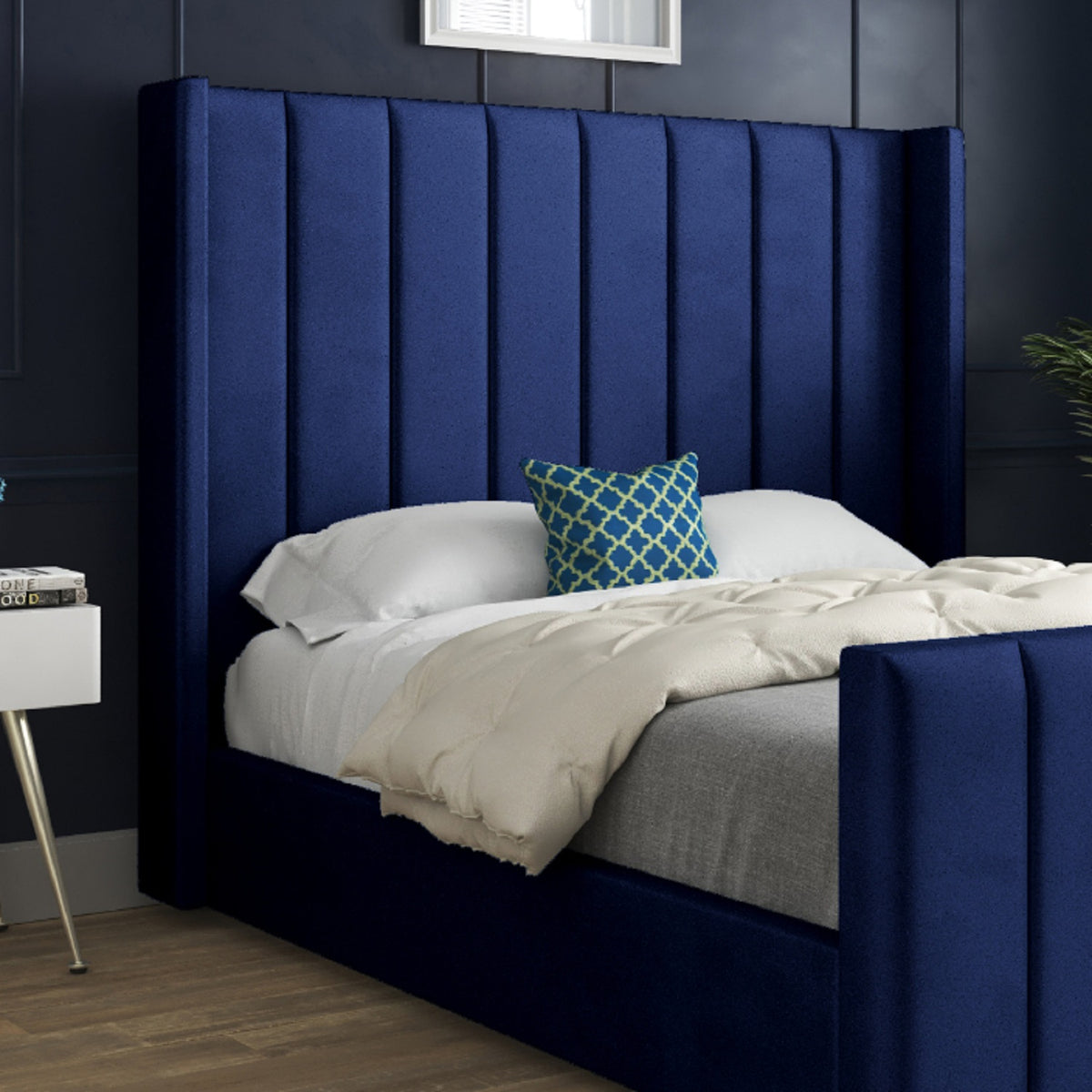 Maryland Straight Winged Upholstered Soft Velvet Designer Bed Frame
