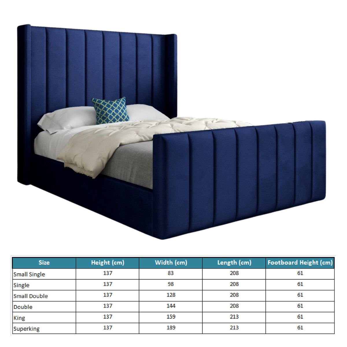 Maryland Straight Winged Upholstered Soft Velvet Designer Bed Frame
