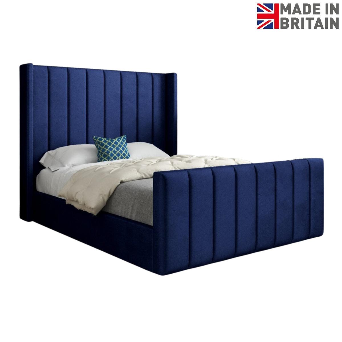 Maryland Straight Winged Upholstered Soft Velvet Designer Bed Frame
