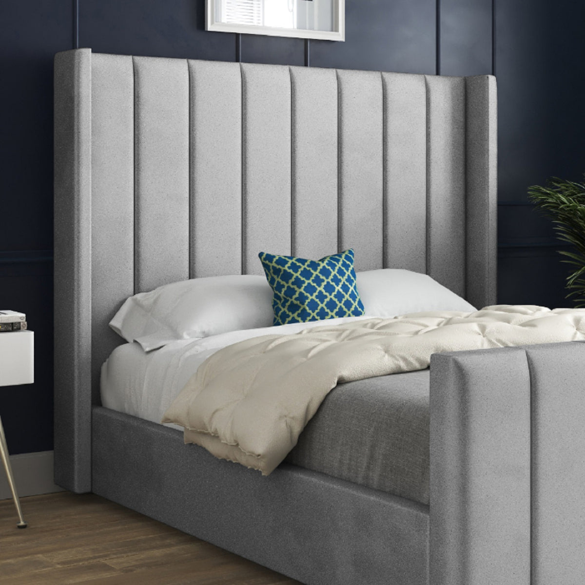 Maryland Straight Winged Upholstered Soft Velvet Designer Bed Frame